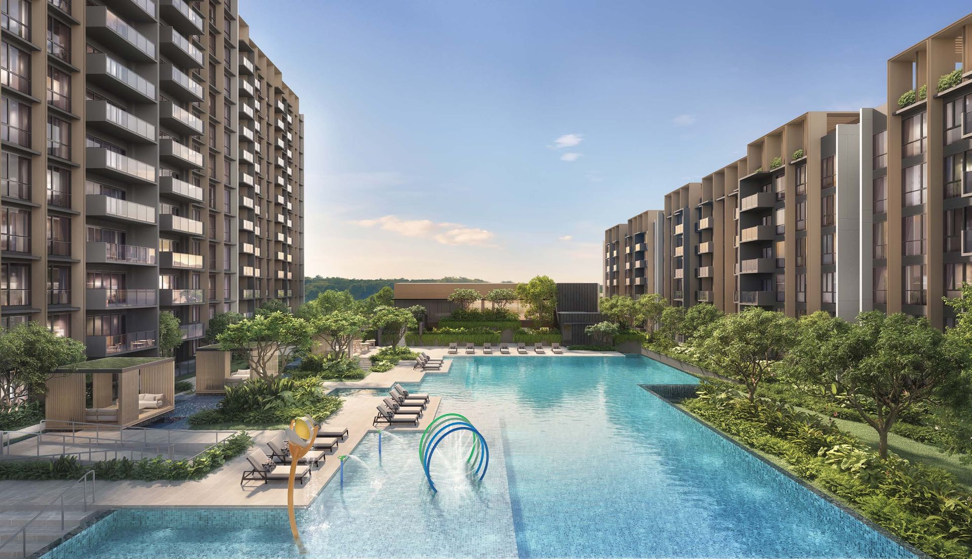 Artist's impression of the family pool and landscaped grounds